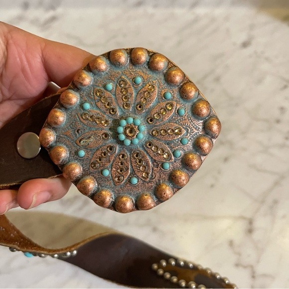Leatherock Soft Genuine 100% Leather Turquoise studded belt main image 4